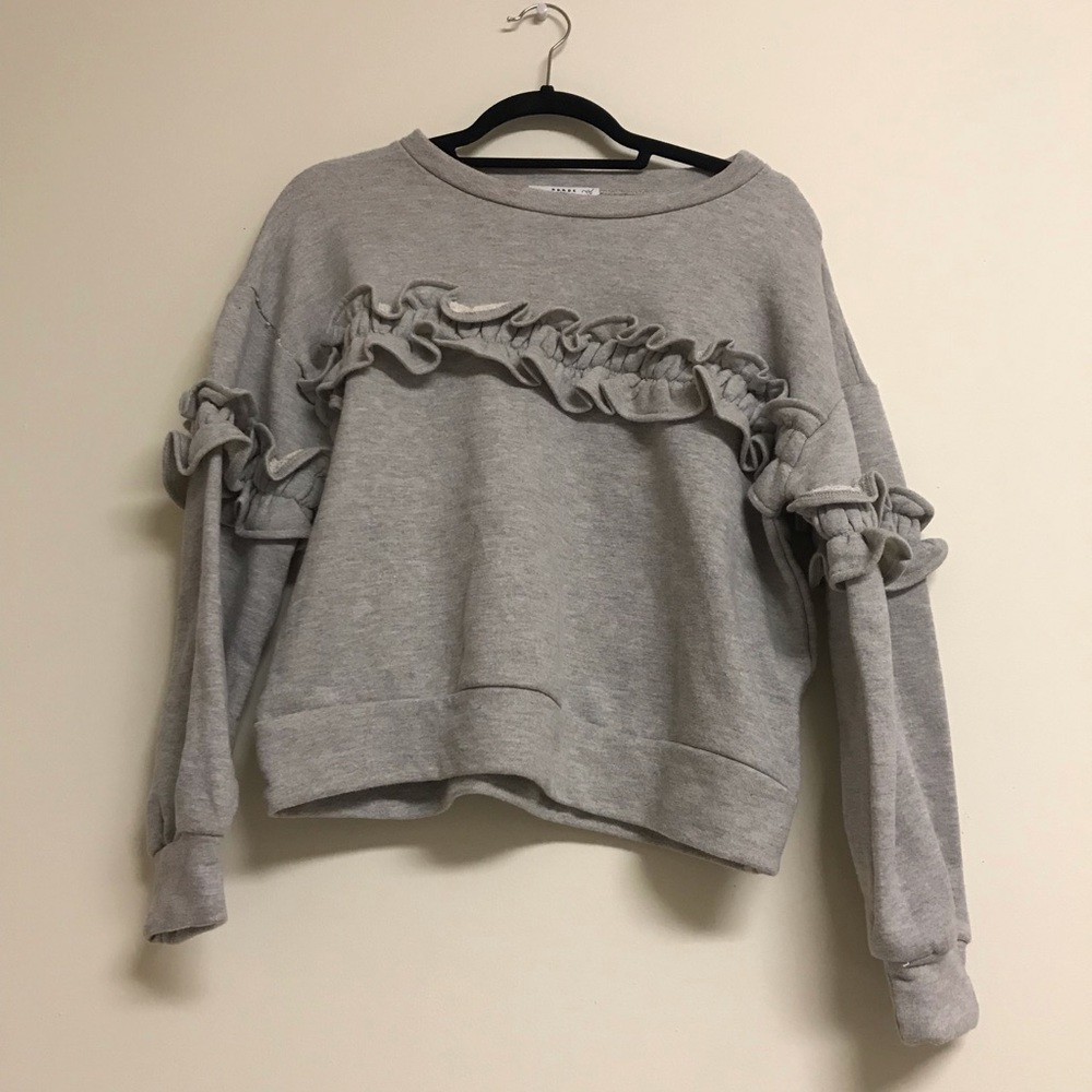 Ruffle Crew Neck Sweatshirt/Sweater